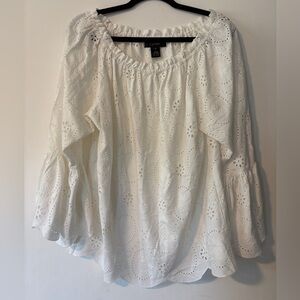Karen Kane White Flutter Sleeve Blouse Womens Size Medium Off Shoulder‎ Eyelet